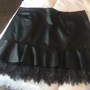 Faux leather skirt with lace